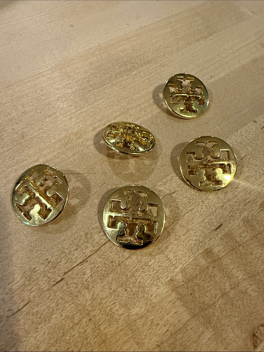 Tory Burch Shiny Gold Double-T Logo Buttons (Set of 5)